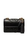 Tory Burch Black Logo Embossed Quilted Shoulder Bag In Black
