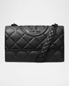 Tory Burch Small Fleming Diamond Quilted Leather Convertible Shoulder Bag In Black/black