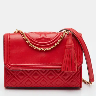 Pre-owned Tory Burch Fleming Small Red Leather Crossbody Bag