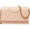 Tory Burch Fleming Soft Caviar Leather Wallet On A Chain In Pink