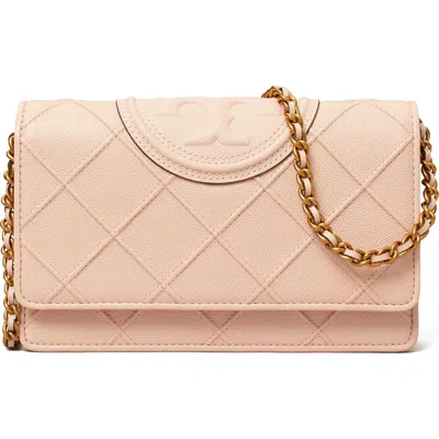 Tory Burch Fleming Soft Caviar Leather Wallet On A Chain In Pink