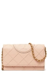 Tory Burch Fleming Soft Caviar Leather Wallet On A Chain In Pink Dawn