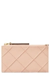 Tory Burch Fleming Soft Polished-grain Zip Card Case In Pink Dawn