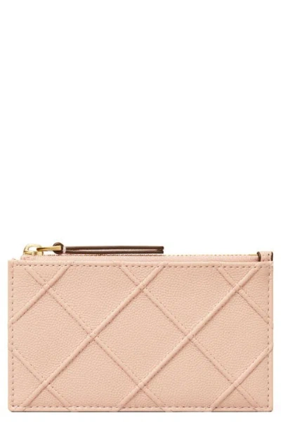 Tory Burch Fleming Soft Caviar Leather Zip Card Case In Pink