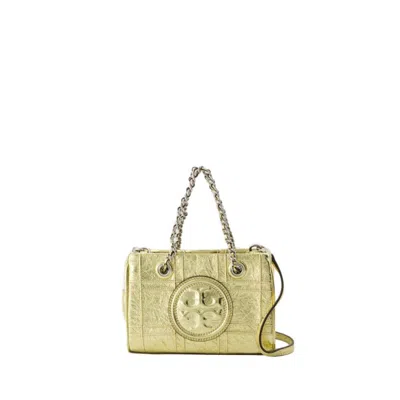 Tory Burch Fleming Soft Metallic Quilt Mini Chain Tote Bag In Gold