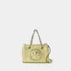 Tory Burch Fleming Soft Mini Gold-colored Shoulder Bag With Embossed Logo In Metallic Leather In Gold