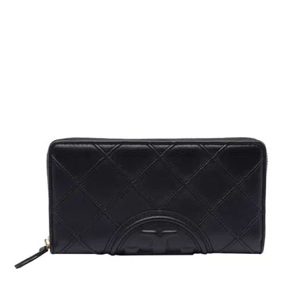 Tory Burch Fleming Zip Quilted Continental Wallet In Black
