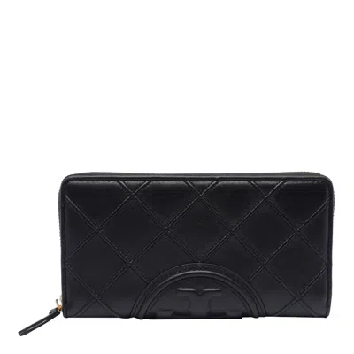 Tory Burch Fleming Zip Quilted Continental Wallet In Black