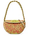 Tory Burch Fleming Soft Crochet Raffia & Leather Mini Crescent Bag