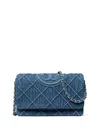Tory Burch Fleming Soft Denim Small Convertible Shoulder Bag Denim In Blue