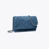 Tory Burch Fleming Soft Denim Chain Wallet In Denim