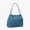 Tory Burch Fleming Soft Quilted Denim Hobo Bag In Denim