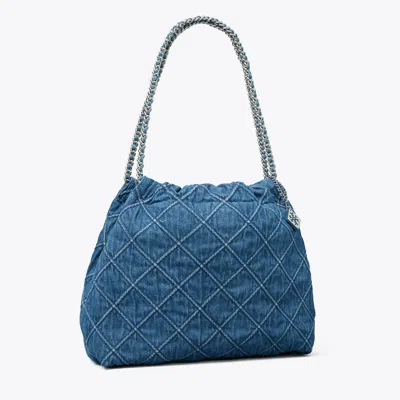 Tory Burch Fleming Soft Denim Hobo Bag In Blue