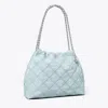 Tory Burch Fleming Soft Denim Hobo Bag In Seltzer