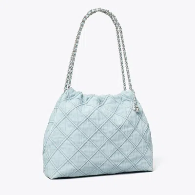 Tory Burch Fleming Soft Denim Hobo Bag In Seltzer