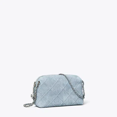Tory Burch Fleming Soft Denim-print Suede Crossbody Bag