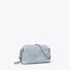 Tory Burch Fleming Soft Denim-print Suede Crossbody Bag In Blue