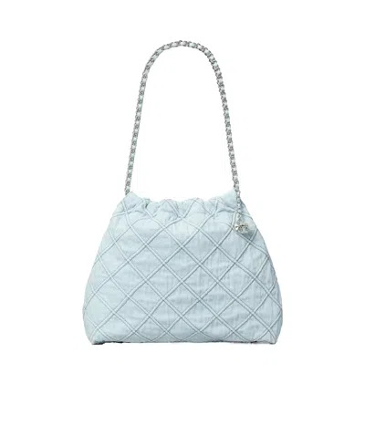 Tory Burch Fleming Soft Denim Shoulder Bag In Blue