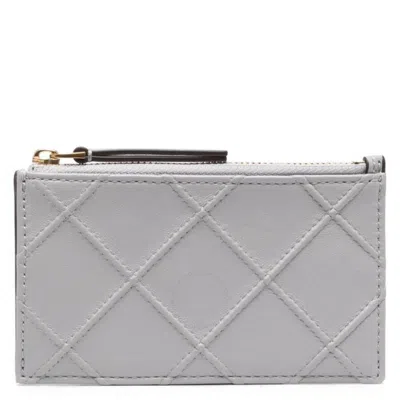 Tory Burch Fleming Soft Diamond-quilted Card Case In Grey