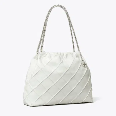 Tory Burch Fleming Soft Distressed Drawstring Bag In Blanc