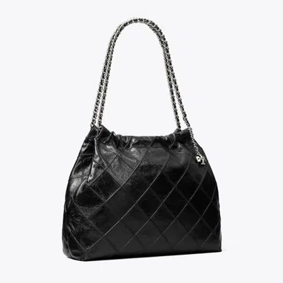 Tory Burch Fleming Soft Distressed Hobo Bag In Black