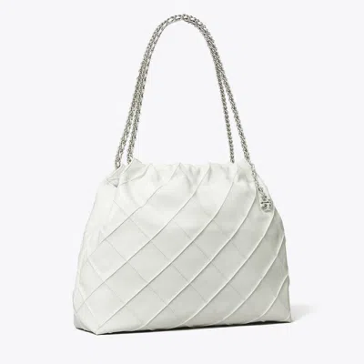 Tory Burch Fleming Soft Distressed Hobo Bag In White