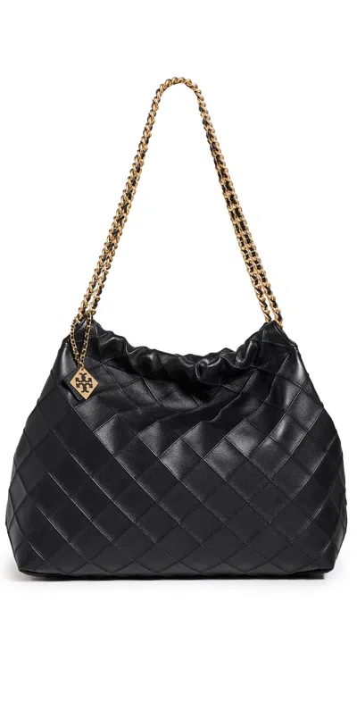 TORY BURCH FLEMING SOFT DRAWSTRING HOBO BAG BLACK