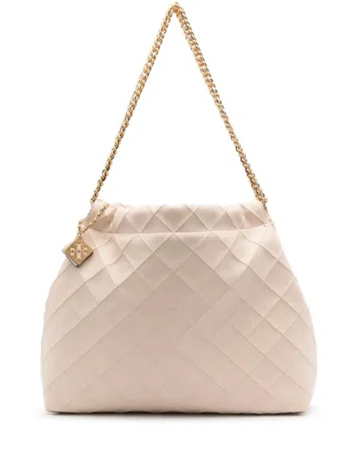 Tory Burch Fleming Soft Quilted Leather Hobo Bag In New Cream
