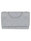 Tory Burch Soft Grained Chain Wallet With Woven Strap In Slate
