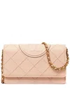 Tory Burch Fleming Soft Grained Leather Chain Wallet In Neutral