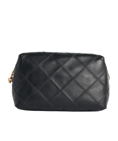 Tory Burch Fleming Black Diamond Quilted Shoulder Bag With Chain-link Shoulder Strap In Leather Woman