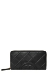 Tory Burch Quilted Leather Zip Wallet In Black