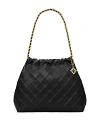 Tory Burch Fleming Soft Leather Hobo Bag In Black/gold