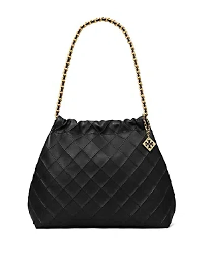 Tory Burch Fleming Soft Leather Hobo Bag In Black/gold