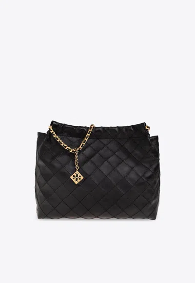 Tory Burch Fleming Soft Leather Shoulder Bag In Black