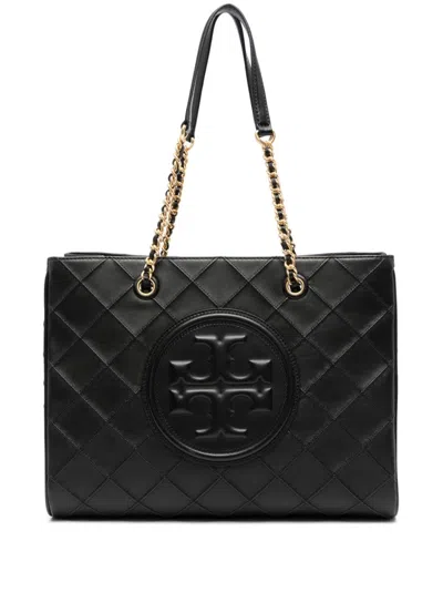 Tory Burch Fleming Soft Leather Tote Bag In Black