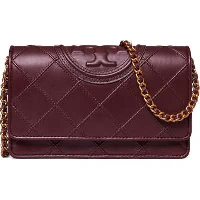 Tory Burch Fleming Soft Leather Wallet On A Chain In Albarossa