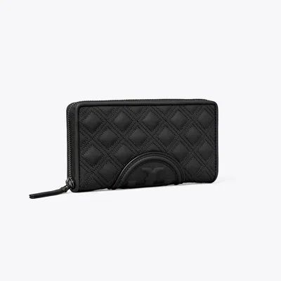 Tory Burch Fleming Soft Matte Zip Continental Wallet In Black/black
