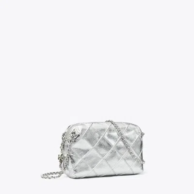 Tory Burch Fleming Soft Metallic Crossbody Bag In Silver