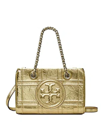 Tory Burch Fleming Soft Metallic Quilt Mini Chain Tote In Gold/silver