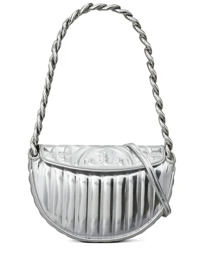 Tory Burch Fleming Soft Metallic Quilt Mini Leather Crescent Bag