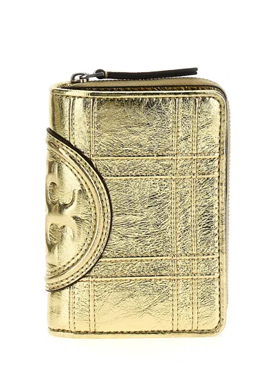 Tory Burch Fleming Soft Metallic Square Quilt Wallet In Gold