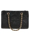 Tory Burch Quilted Texture Mini Chain Tote In Black