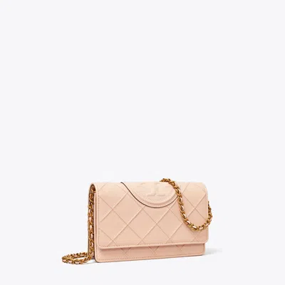 Tory Burch Fleming Soft Polished-grain Chain Wallet In Pink