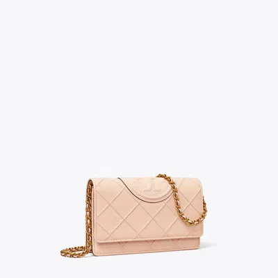 Tory Burch Fleming Soft Polished-grain Chain Wallet In Pink Dawn
