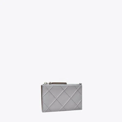 Tory Burch Fleming Soft Polished-grain Zip Card Case In Blue Jade