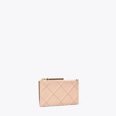 Tory Burch Fleming Soft Polished-grain Zip Card Case In Pink Dawn