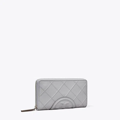 Tory Burch Fleming Soft Polished-grained Zip Continental Wallet In Blue Jade