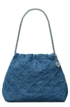 Tory Burch Fleming Soft Denim Drawstring Hobo In Denim