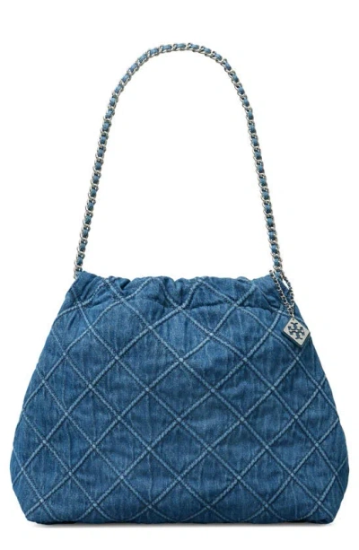 TORY BURCH TORY BURCH FLEMING SOFT QUILTED DENIM HOBO BAG